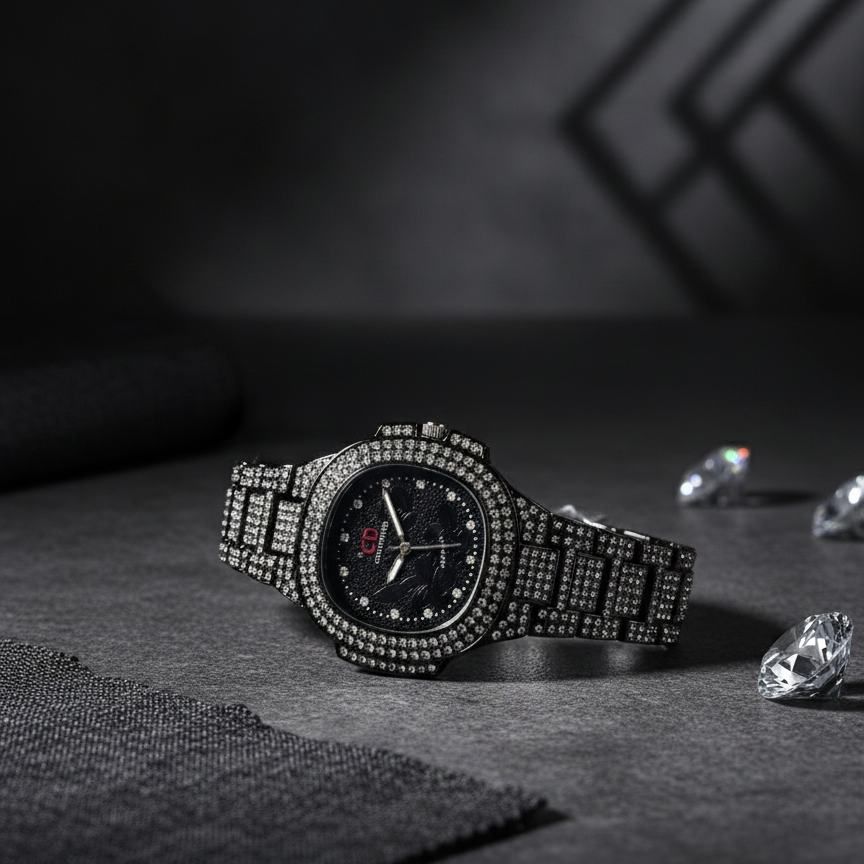 ✨ Two-Toned Iced Out Quartz Movement Women’s Luxury Watch