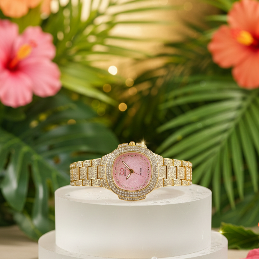 ✨ Two-Toned Iced Out Quartz Movement Women’s Luxury Watch